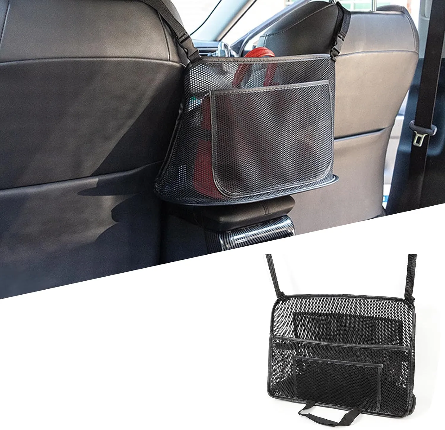 1 PC Car Pocket Barrier Protection, Large Capacity Storage Pouch, Car Net Pocket Handbag Holder, Barrier of Backseat Pet Kids, for Purse, Phone, Documents, Key (Black #4 Pockets)