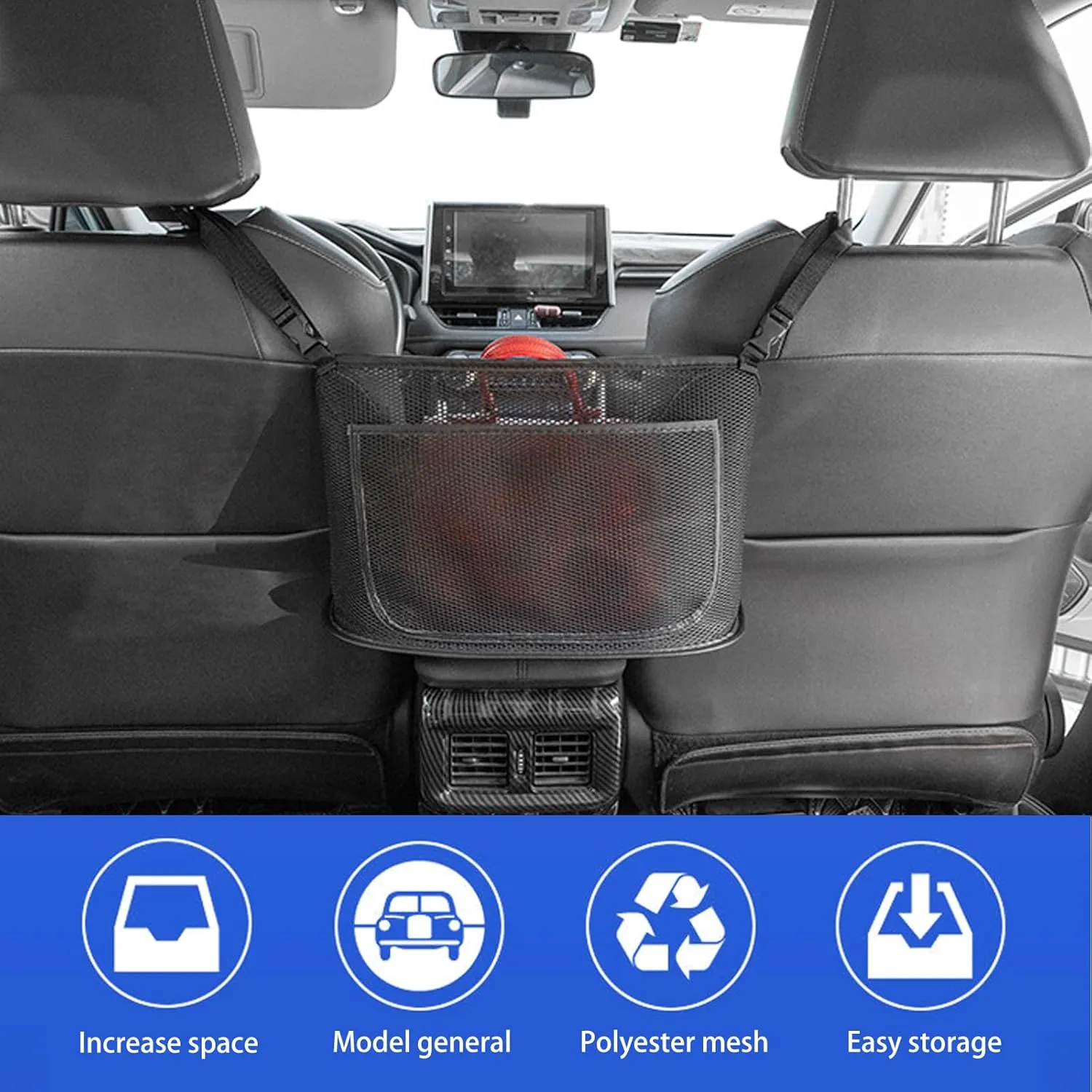 1 PC Car Pocket Barrier Protection, Large Capacity Storage Pouch, Car Net Pocket Handbag Holder, Barrier of Backseat Pet Kids, for Purse, Phone, Documents, Key (Black #4 Pockets)