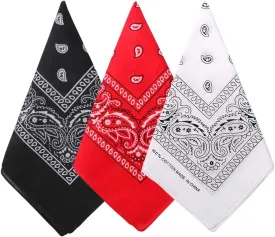 3 Pack 100% Cotton Paisley Pattern Bandanas Face Mask Square Scarf Headwear