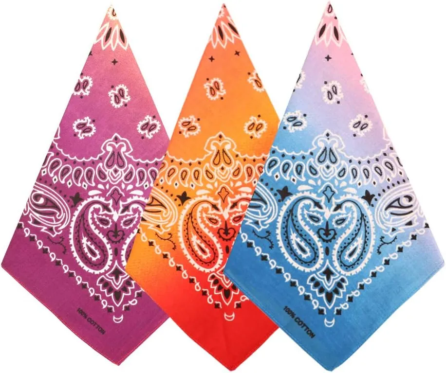 3 Pack 100% Cotton Paisley Pattern Bandanas Face Mask Square Scarf Headwear