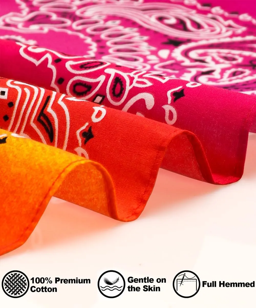 3 Pack 100% Cotton Paisley Pattern Bandanas Face Mask Square Scarf Headwear