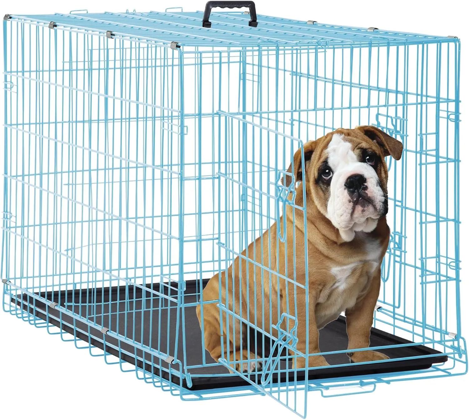 30 Inch Dog Crate,Puppy Crates for Small Dogs Folding Metal Wire Dog Cage for Medium Dogs Dog Crate with Double-Door/Tray/Handle Dog Kennel Outdoor/Indoor Pet Crates for Small Medium Dogs(Blue)