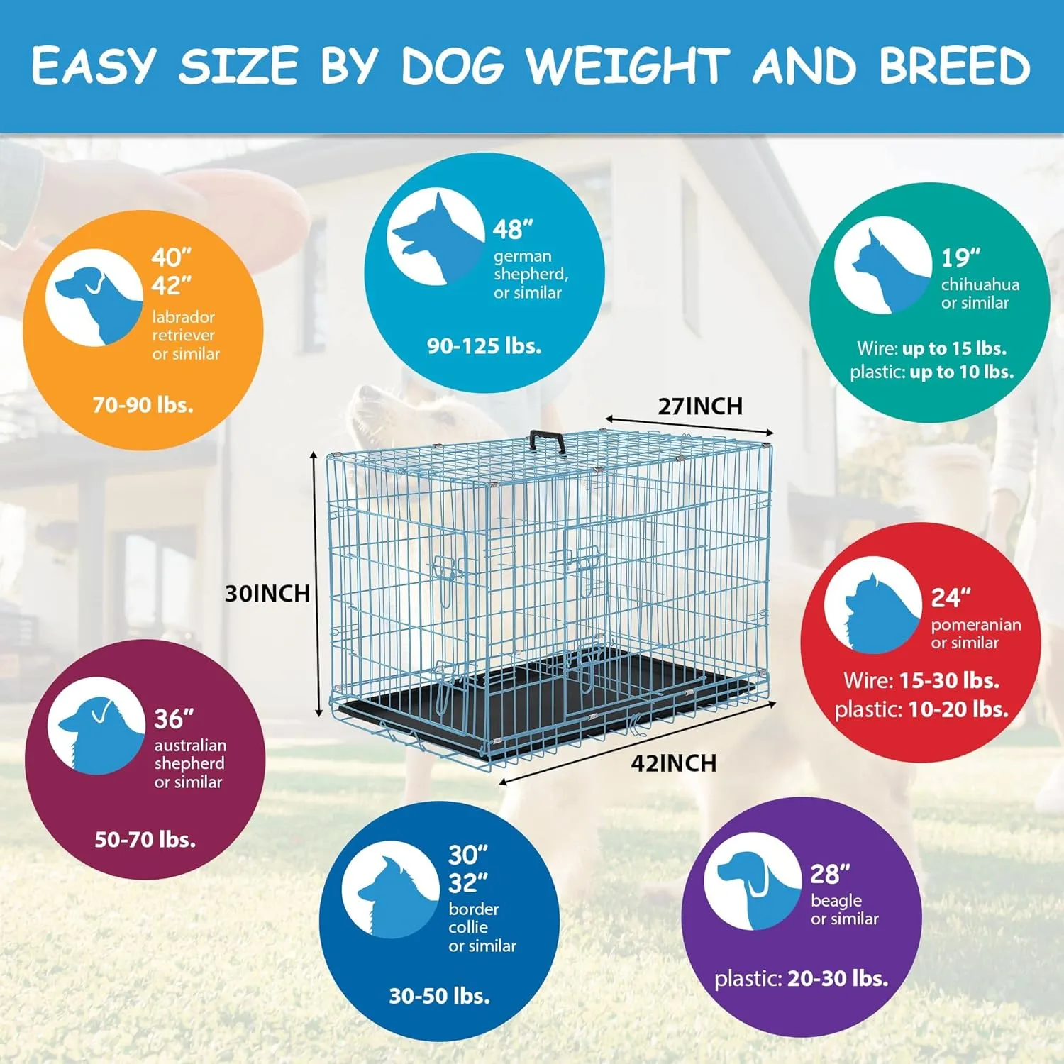 42 Inch Dog Crates for Large Dogs,Dog Cage Medium Sized Dog,Portable Dog Kennel Furniture Dog Crate,Outdoor and Indoor Pet Dog Cage Crate with Double-Door and Divider Panel,42" L x 27" W x 30" H Blue