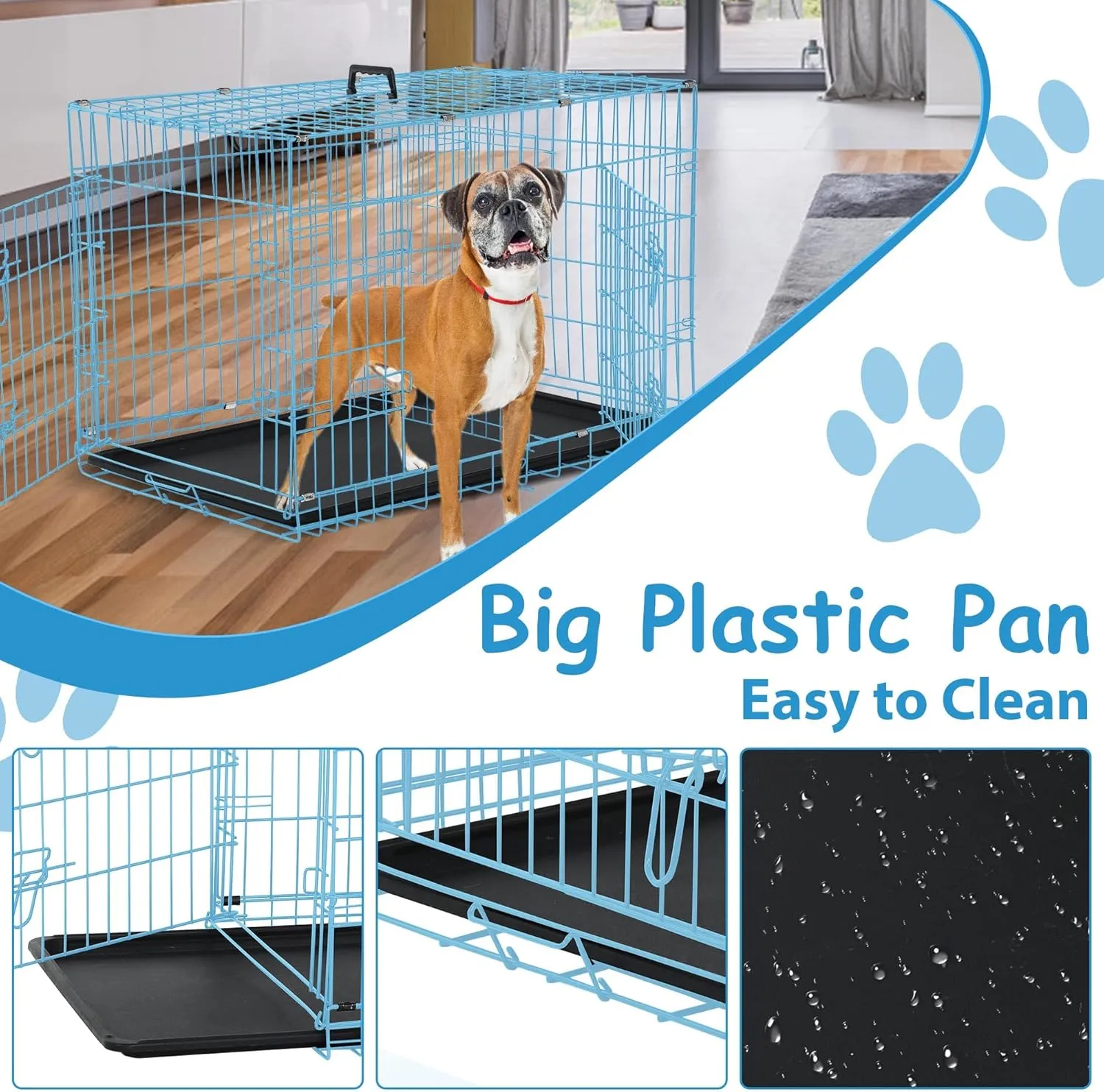 42 Inch Dog Crates for Large Dogs,Dog Cage Medium Sized Dog,Portable Dog Kennel Furniture Dog Crate,Outdoor and Indoor Pet Dog Cage Crate with Double-Door and Divider Panel,42" L x 27" W x 30" H Blue