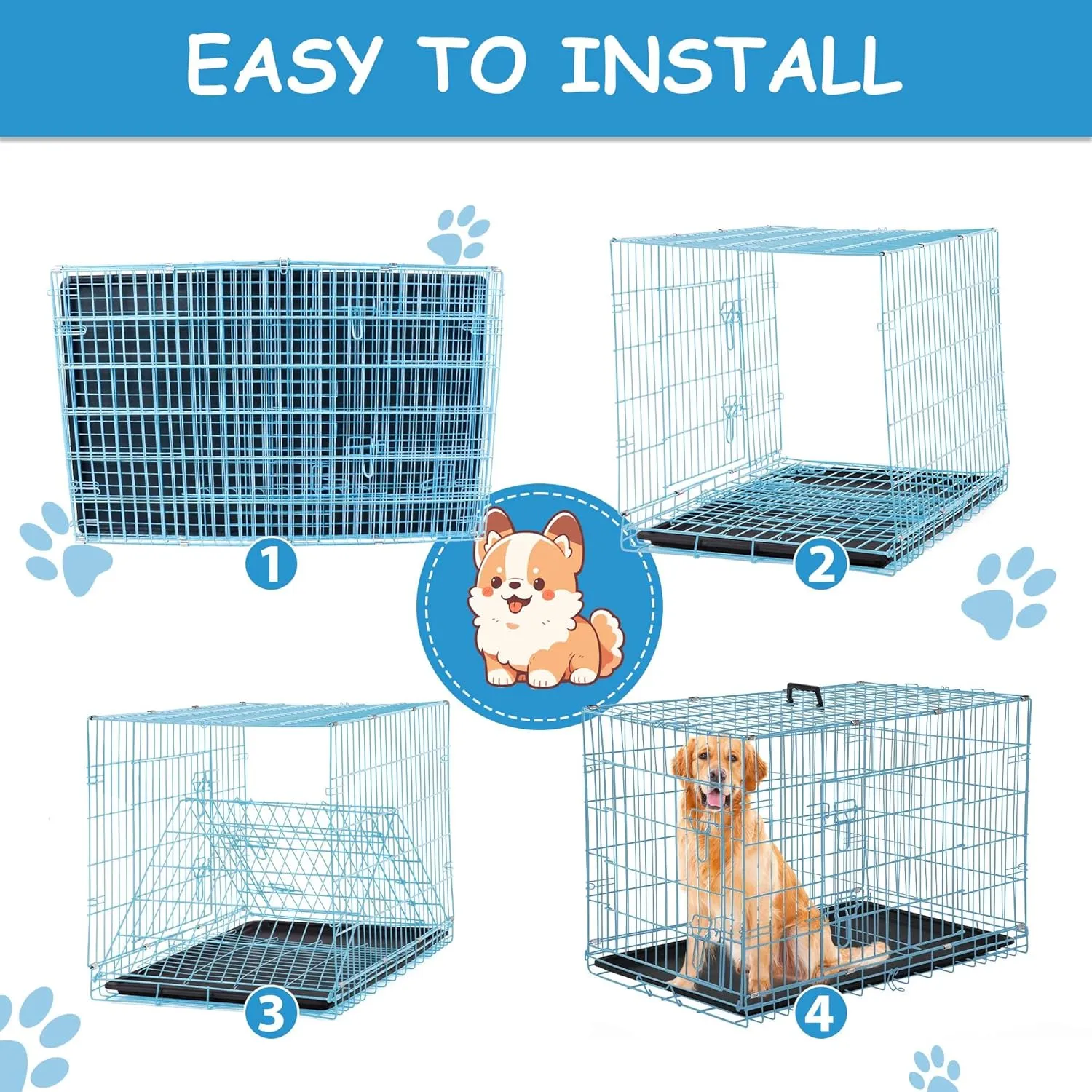 42 Inch Dog Crates for Large Dogs,Dog Cage Medium Sized Dog,Portable Dog Kennel Furniture Dog Crate,Outdoor and Indoor Pet Dog Cage Crate with Double-Door and Divider Panel,42" L x 27" W x 30" H Blue