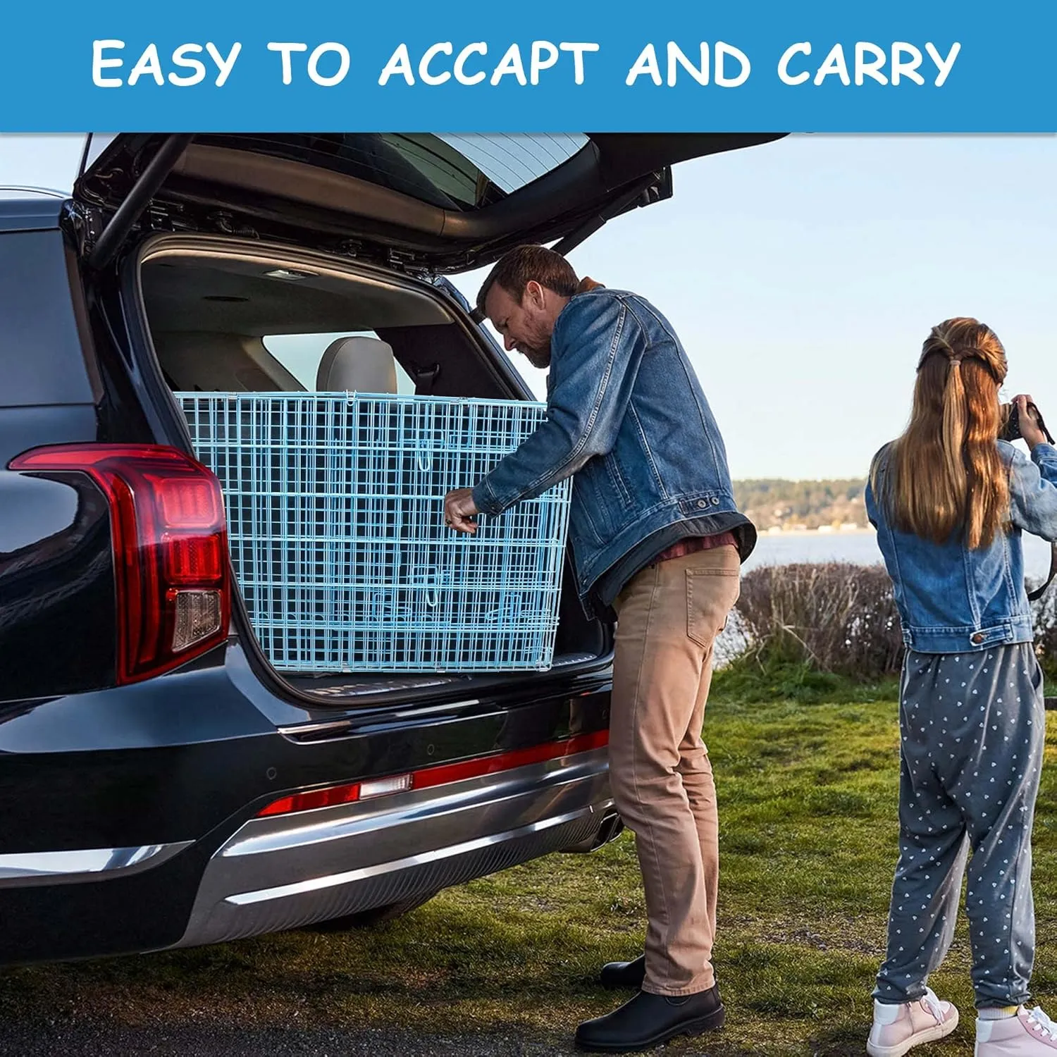 42 Inch Dog Crates for Large Dogs,Dog Cage Medium Sized Dog,Portable Dog Kennel Furniture Dog Crate,Outdoor and Indoor Pet Dog Cage Crate with Double-Door and Divider Panel,42" L x 27" W x 30" H Blue