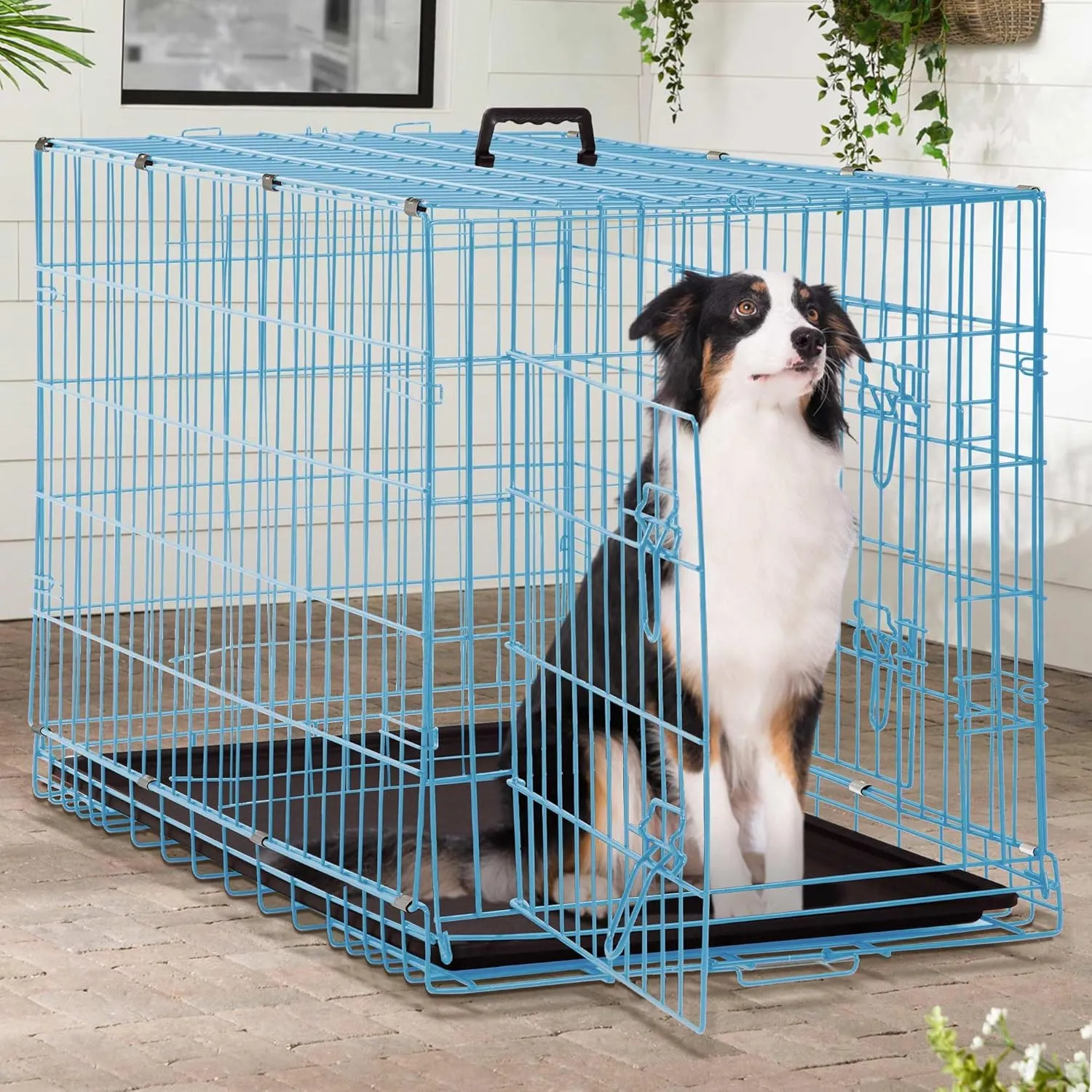 42 Inch Dog Crates for Large Dogs,Dog Cage Medium Sized Dog,Portable Dog Kennel Furniture Dog Crate,Outdoor and Indoor Pet Dog Cage Crate with Double-Door and Divider Panel,42" L x 27" W x 30" H Blue