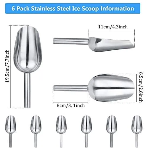 6 Pack 6 Ounce Stainless Steel Ice Scoop Metal Food Scoop Small Size for Kitchen Shop Popcorn Candy Coffee Beans