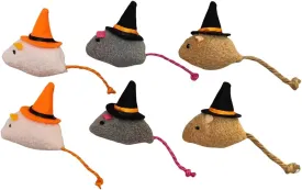 6-Pack Halloween Catnip Mice Toys with Witch Hats - Festive Plush Mouse Set for Cats, Perfect for Halloween Playtime - Rose Red Ears