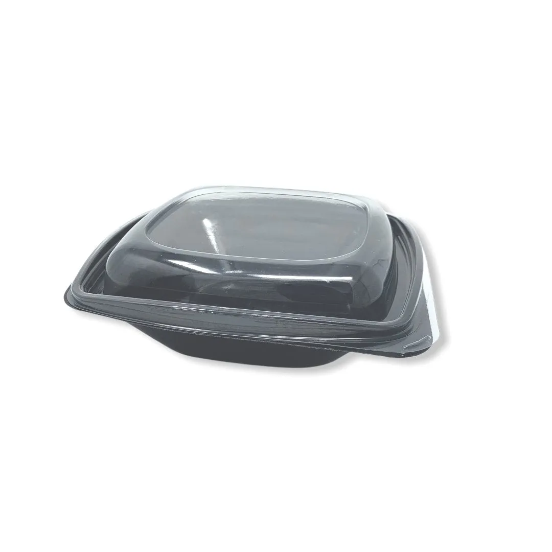 750ml Black Square PET Salad Bowls And Lids