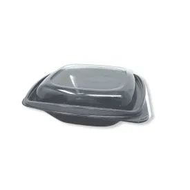 750ml Black Square PET Salad Bowls And Lids