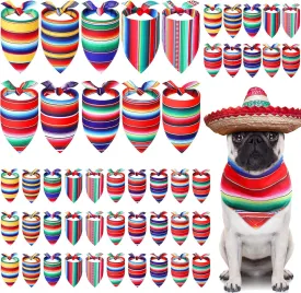 Abbylike 50 Pcs Colorful Stripes Dog Bandanas Bulk Fiesta Cinco De Mayo Bandanas for Dogs Triangle Kerchief Bibs for Pet Costume Party Decoration