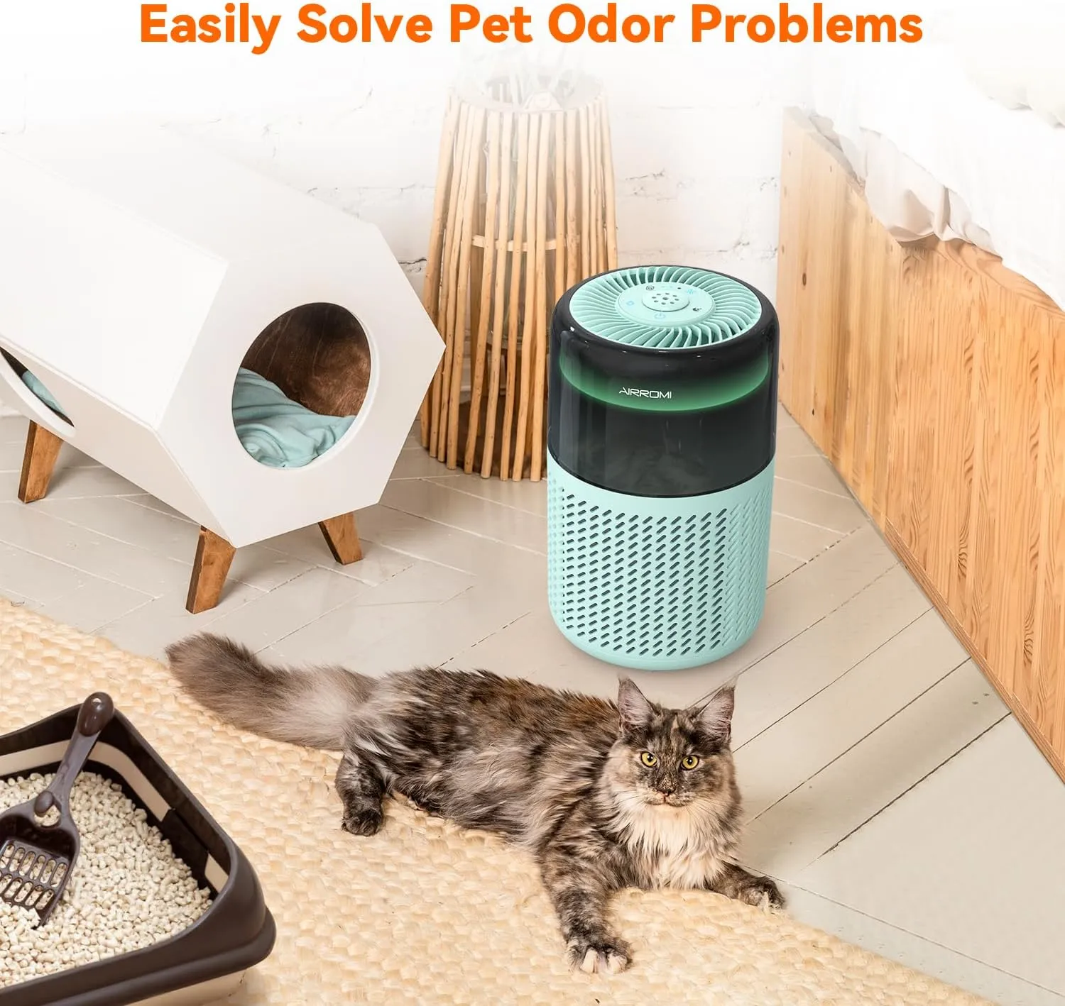 AIRROMI Air Purifier for Bedroom Home,HEPA Filter,Covers Upto 549 Ft,Quiet 360intake Air Cleaner with Fragrance ponge for Better Sleep,Night Light,Filters Smoke,Pet Dander,Allergies,Dust,A2005Turquo