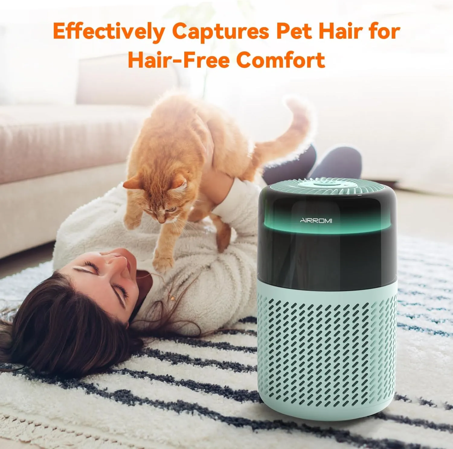 AIRROMI Air Purifier for Bedroom Home,HEPA Filter,Covers Upto 549 Ft,Quiet 360intake Air Cleaner with Fragrance ponge for Better Sleep,Night Light,Filters Smoke,Pet Dander,Allergies,Dust,A2005Turquo