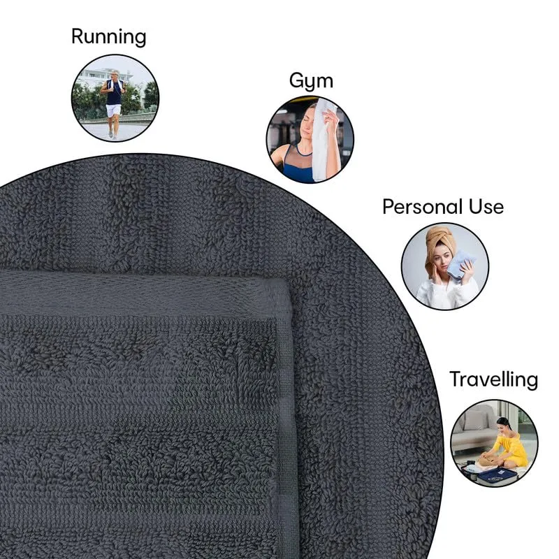 Anko Australia 100% Cotton 700 GSM Ribbed Hand Towel | Set of 8 | Super-Soft, Absorbent, Quick-Drying | Dark Grey Towel for Men, Women & Kids | 60x40 cm |Travel, Gym, Spa Towel