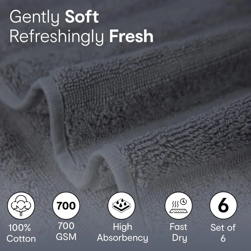 Anko Australia 100% Cotton 700 GSM Ribbed Hand Towel | Set of 8 | Super-Soft, Absorbent, Quick-Drying | Dark Grey Towel for Men, Women & Kids | 60x40 cm |Travel, Gym, Spa Towel
