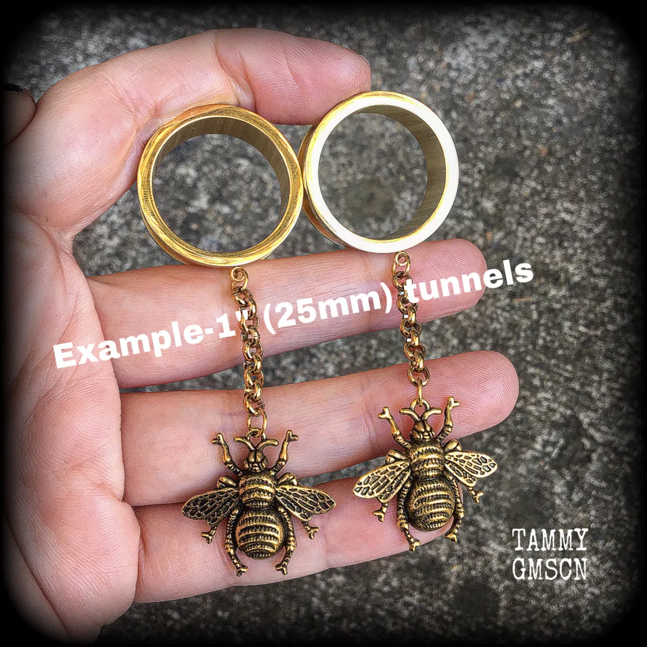 Antique gold bee tunnel dangles-Insect ear gauges