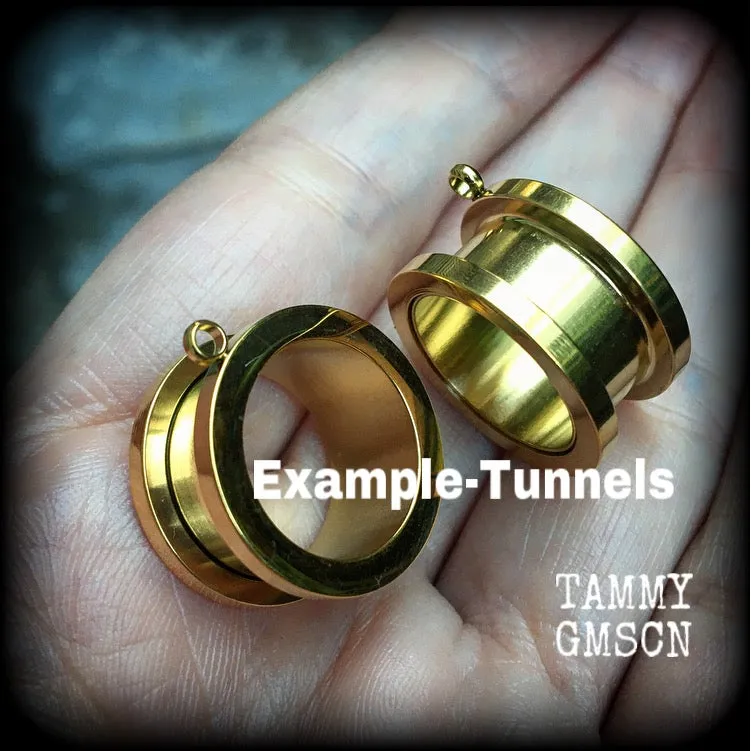 Antique gold bee tunnel dangles-Insect ear gauges