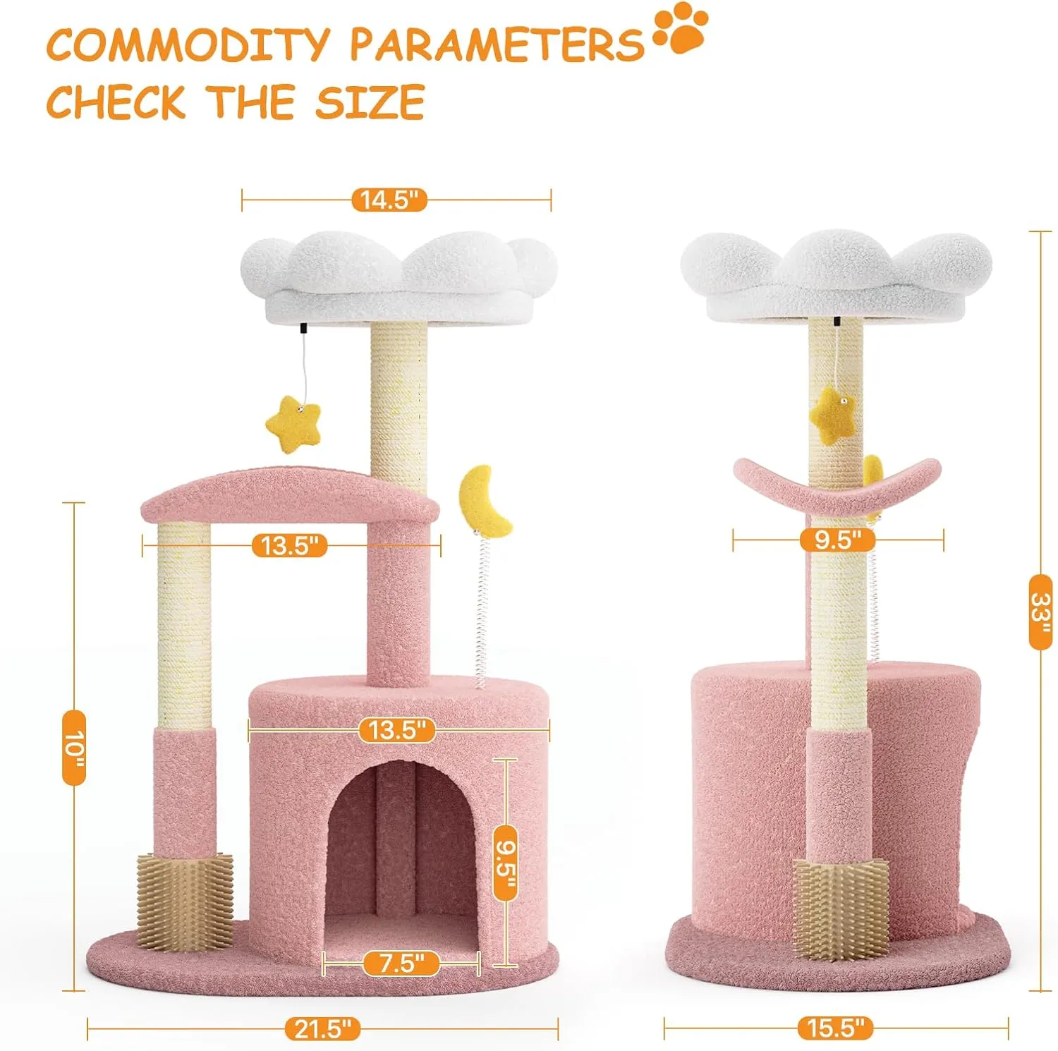 Athena Collection Small Cat Tree Condo with Sisal Scratching Post, 33 Inch Modern Cute Flower Cat Tree Tower with Cozy Perch Toy Ball for Indoor, Kittens, Pink