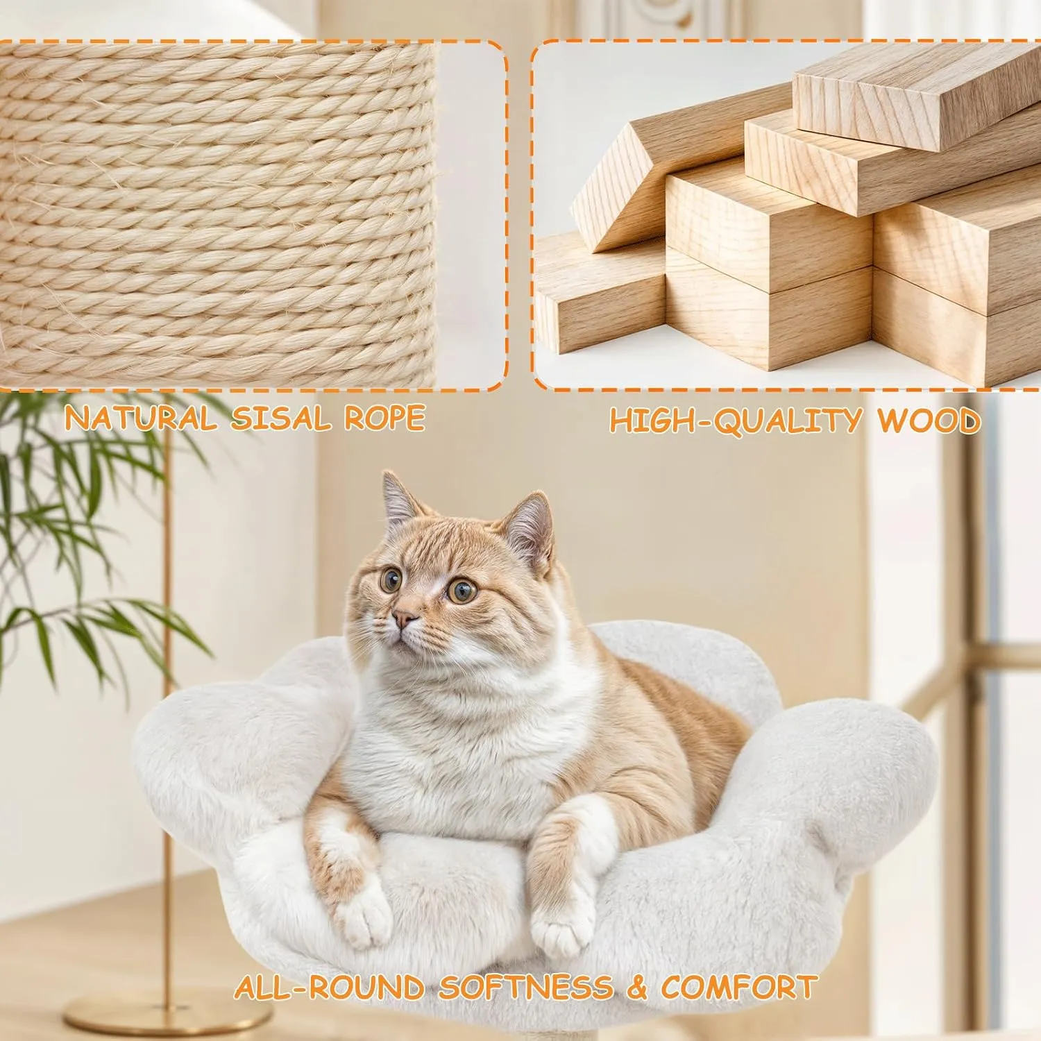 Athena Collection Small Cat Tree Condo with Sisal Scratching Post, 33 Inch Modern Cute Flower Cat Tree Tower with Cozy Perch Toy Ball for Indoor, Kittens, Pink