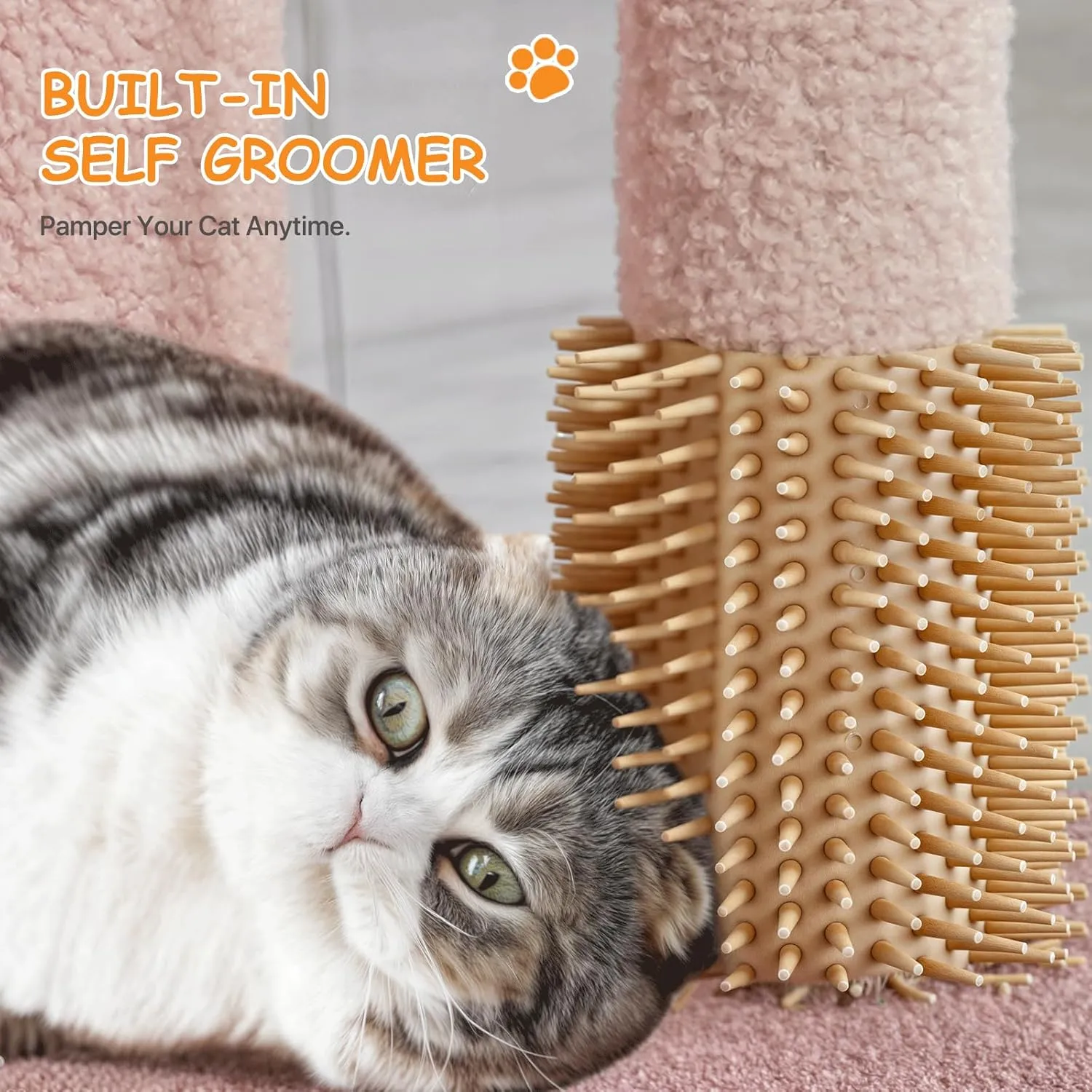 Athena Collection Small Cat Tree Condo with Sisal Scratching Post, 33 Inch Modern Cute Flower Cat Tree Tower with Cozy Perch Toy Ball for Indoor, Kittens, Pink