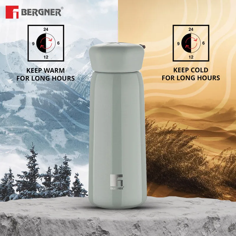 Bergner Walking Lily Luxe Thermosteel Hot and Cold Flask (Grey) - 400 ML