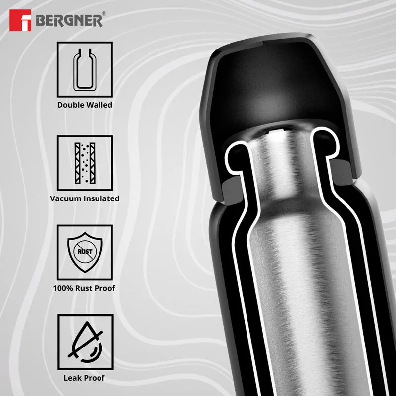 Bergner Walking Lily Luxe Thermosteel Hot and Cold Flask (Grey) - 400 ML