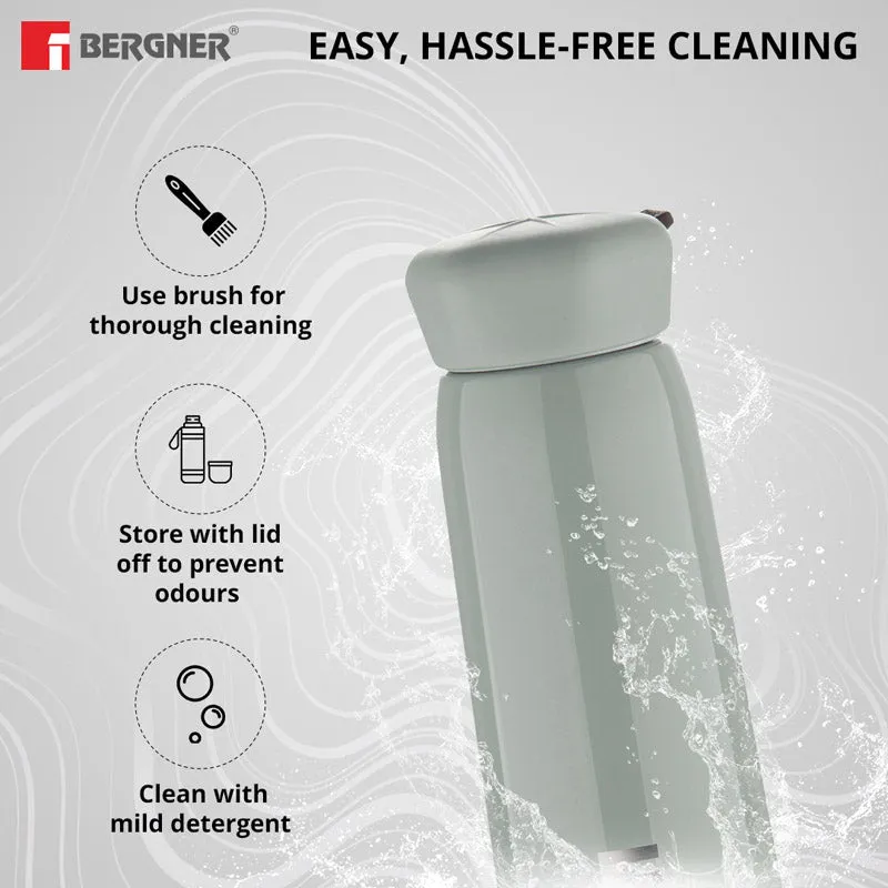 Bergner Walking Lily Luxe Thermosteel Hot and Cold Flask (Grey) - 400 ML