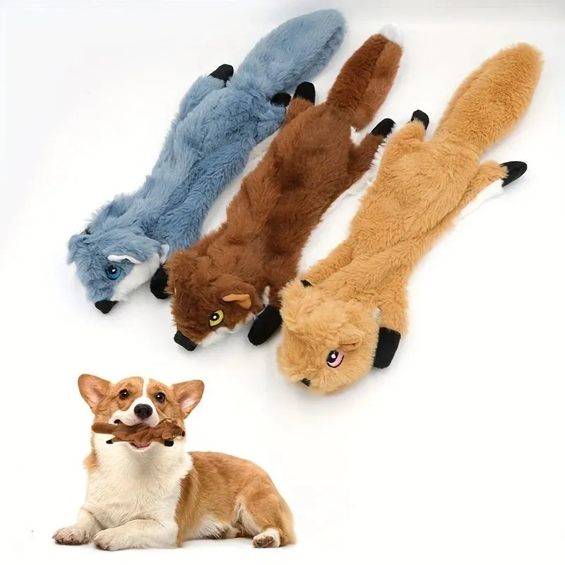 Bite Resistant Vocalized Plush Foxes Squirrels Wolves Dog Chew Toys Pet Supplies