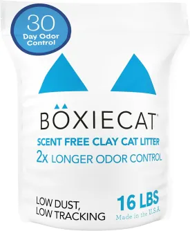 Boxie Unscented 30 Day Natural Odor Control Cat Litter, 16lb Clumping Clay Kitty Litter