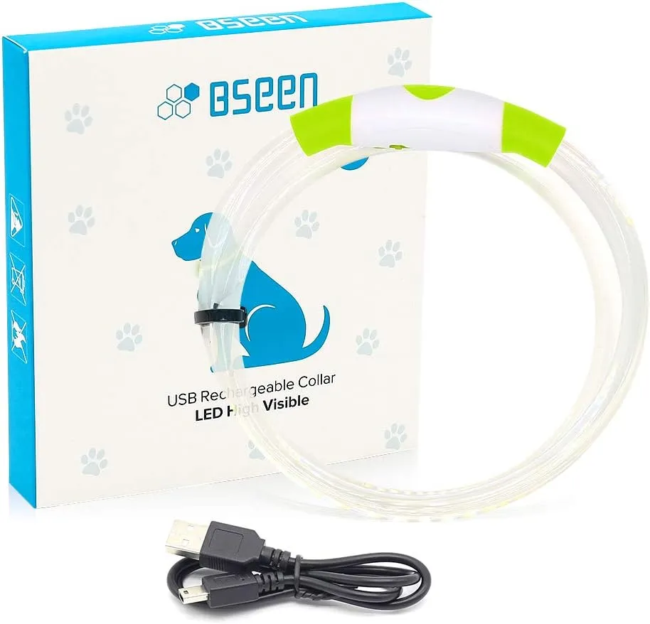 BSEEN Light Up Dog Collar - LED Dog Collar Rechargeable, Glowing Pet Collars for Small Medium Large Dogs, TPU Cuttable Lighted Puppy Collar, Safety Dog Lights for Night Walking (Green 70cm)