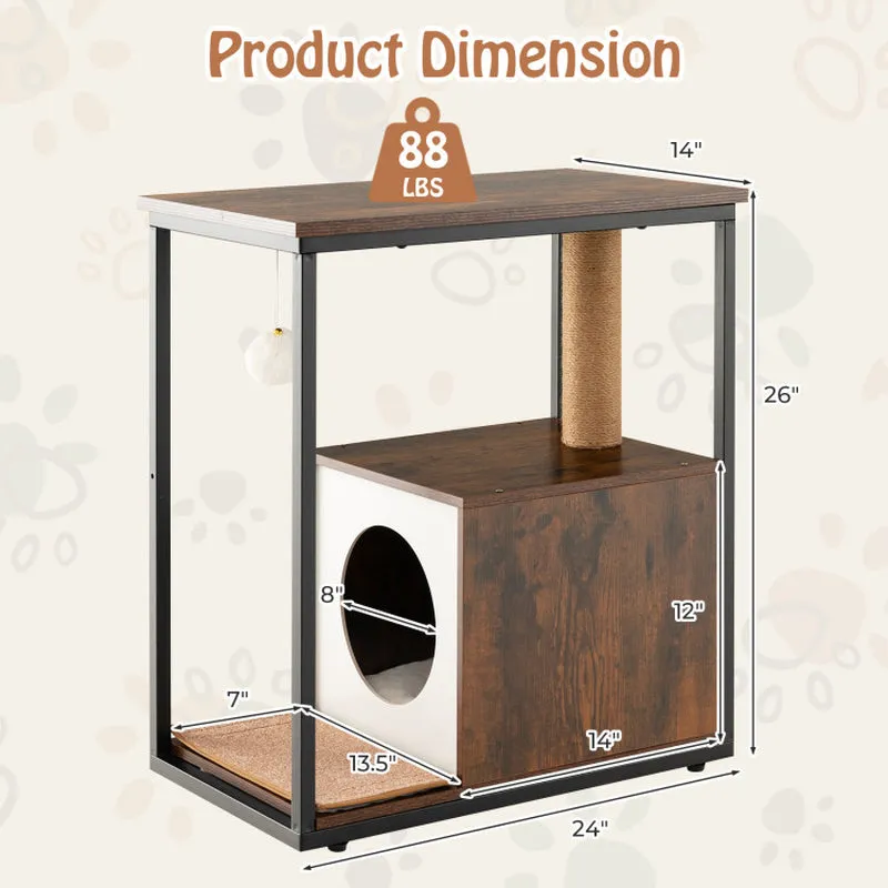 Cat Furniture End Table Cat House with Scratching Post