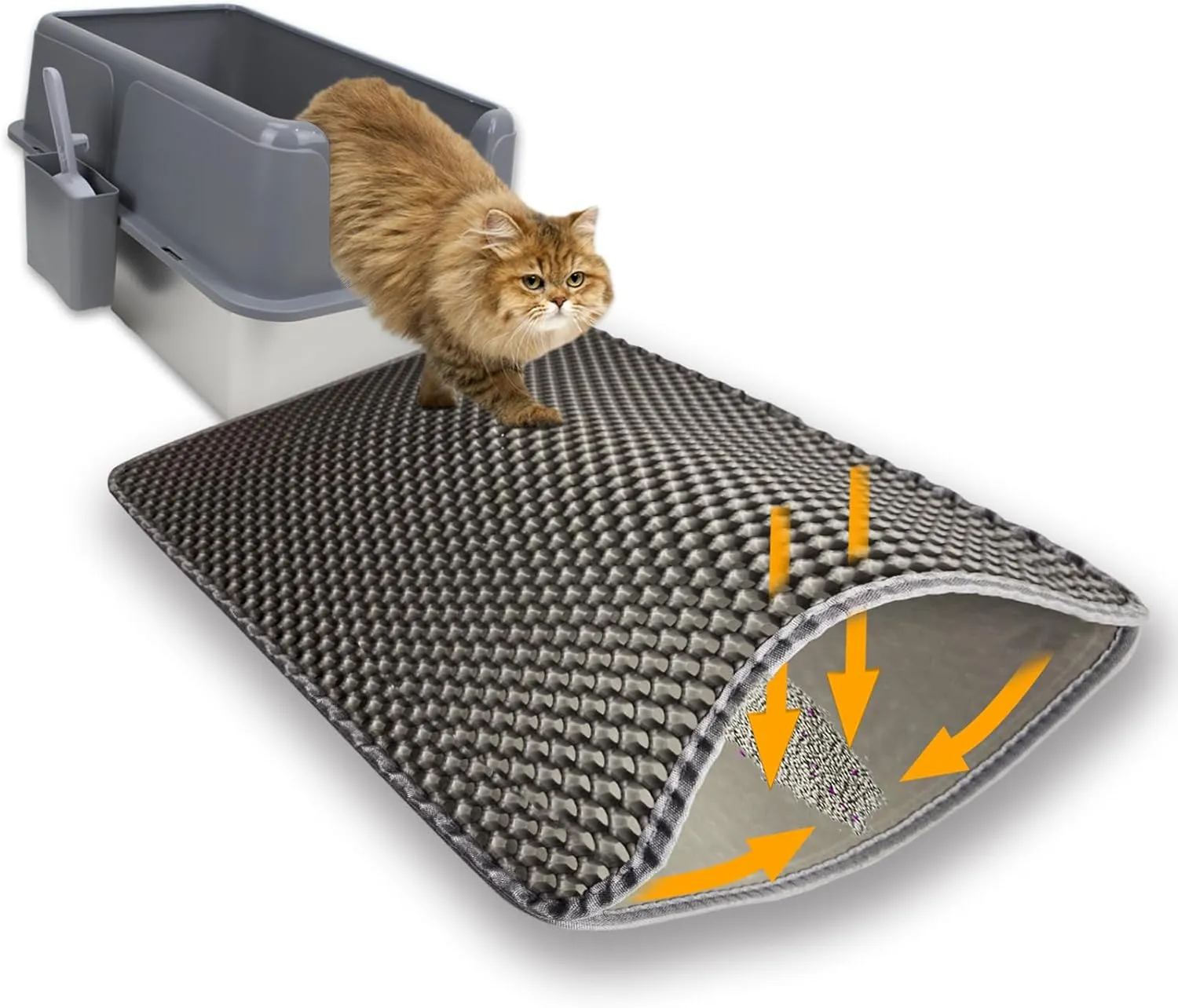 Cat Litter Box Mat Double Layer Trapping Mat Easy-Clean Waterproof Urine Proof(Gray 35x24in)