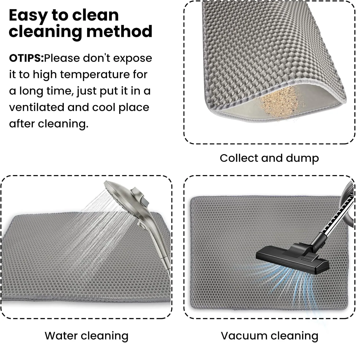 Cat Litter Box Mat Double Layer Trapping Mat Easy-Clean Waterproof Urine Proof(Gray 35x24in)