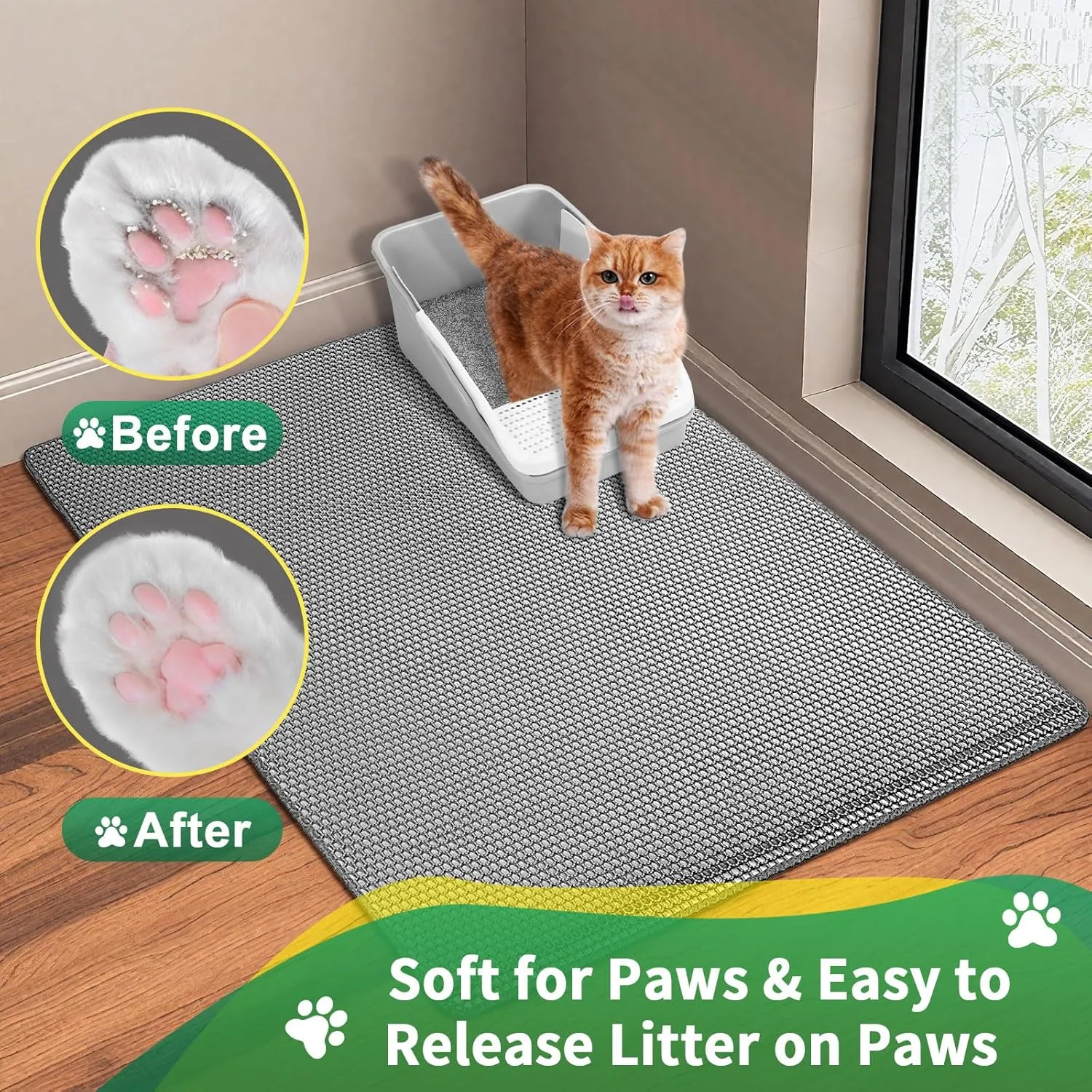 Cat Litter Mat,32"x22" Litter Box Mat,2 Layer Litter Trapping Mat for indoor cats,Litter Catcher Mats for kitty Pet,Cat Rug. Non-Slip Waterproof Urine Proof, Collapsable