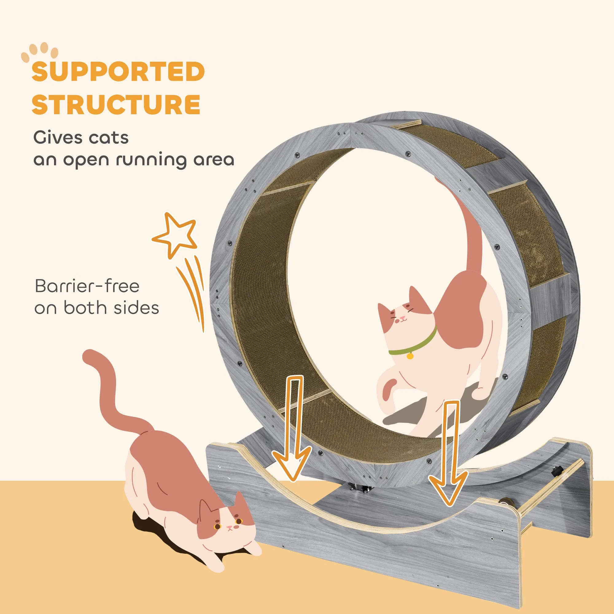 Cat Wheel with Brake, Scratching Pads - Grey