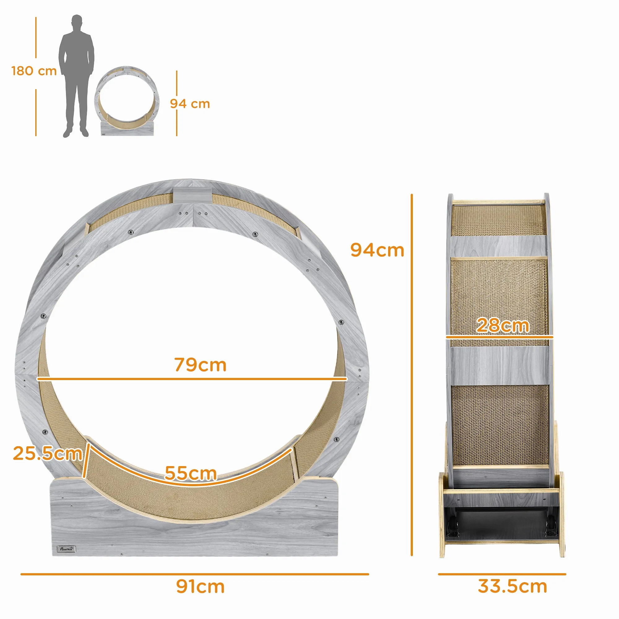 Cat Wheel with Brake, Scratching Pads - Grey