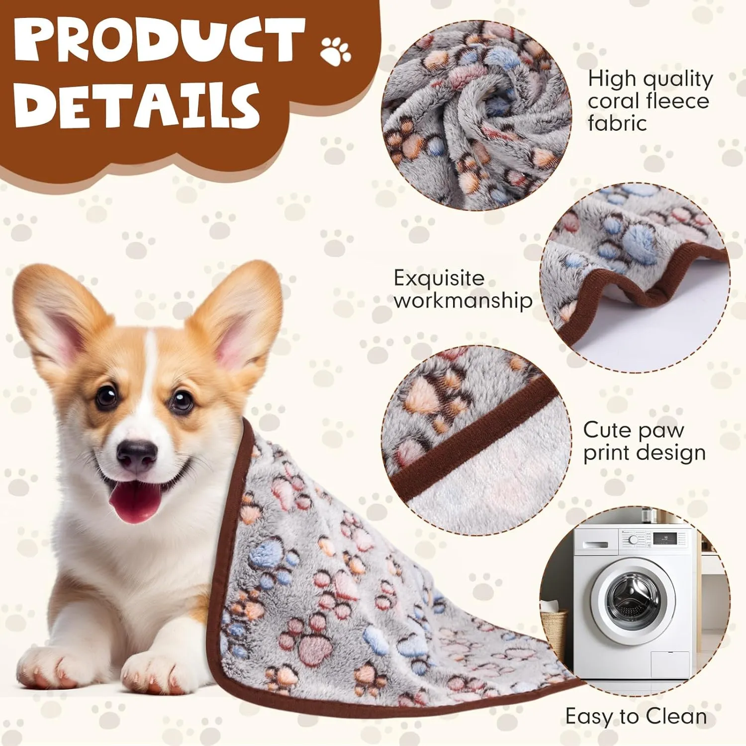 Chumia 40 Pcs Blankets Soft Fluffy Fleece Washable Pet Dog Sleep mat Paw Print Pattern Fleece Blankets for Pets Throw Warm Bed Mat for Dog Puppy Cat(24 x 16 Inch,Black)