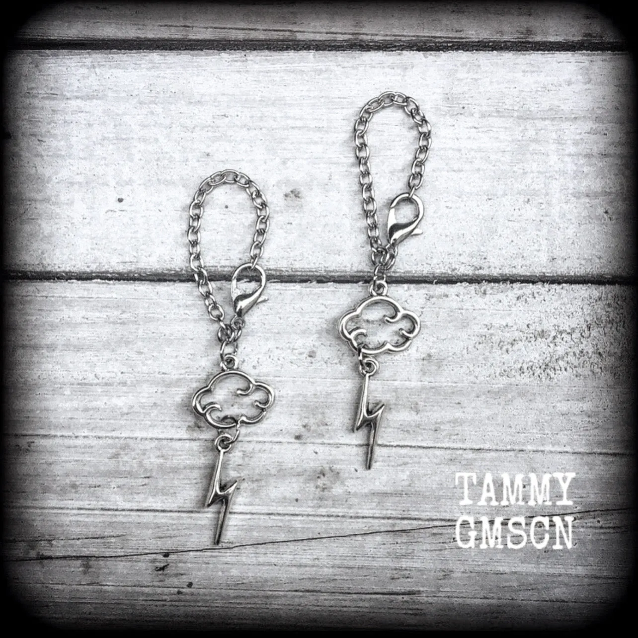 Cloud and lightning earrings-Tunnel dangles