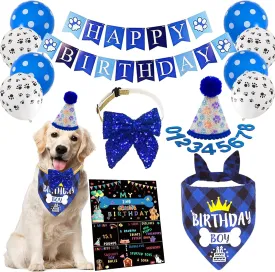 Dog Birthday Bandanas Dog Birthday Party Supplies Include Dog Birthday Banner Dog Paw Balloons Dog Birthday Outfit Hat for Dog Birthday Decorations