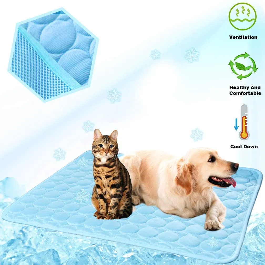 Dog Cooling Mat Washable Ice Silk Cooling Mat for Dogs Waterproof Bottom Summer Sleeping Pad Self Cooling Pad Blanket for Pets (40x28 in, Light Blue)