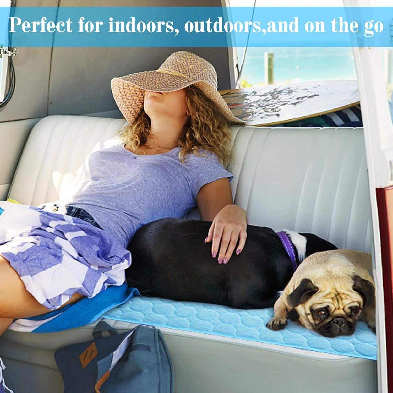 Dog Cooling Mat Washable Ice Silk Cooling Mat for Dogs Waterproof Bottom Summer Sleeping Pad Self Cooling Pad Blanket for Pets (40x28 in, Light Blue)