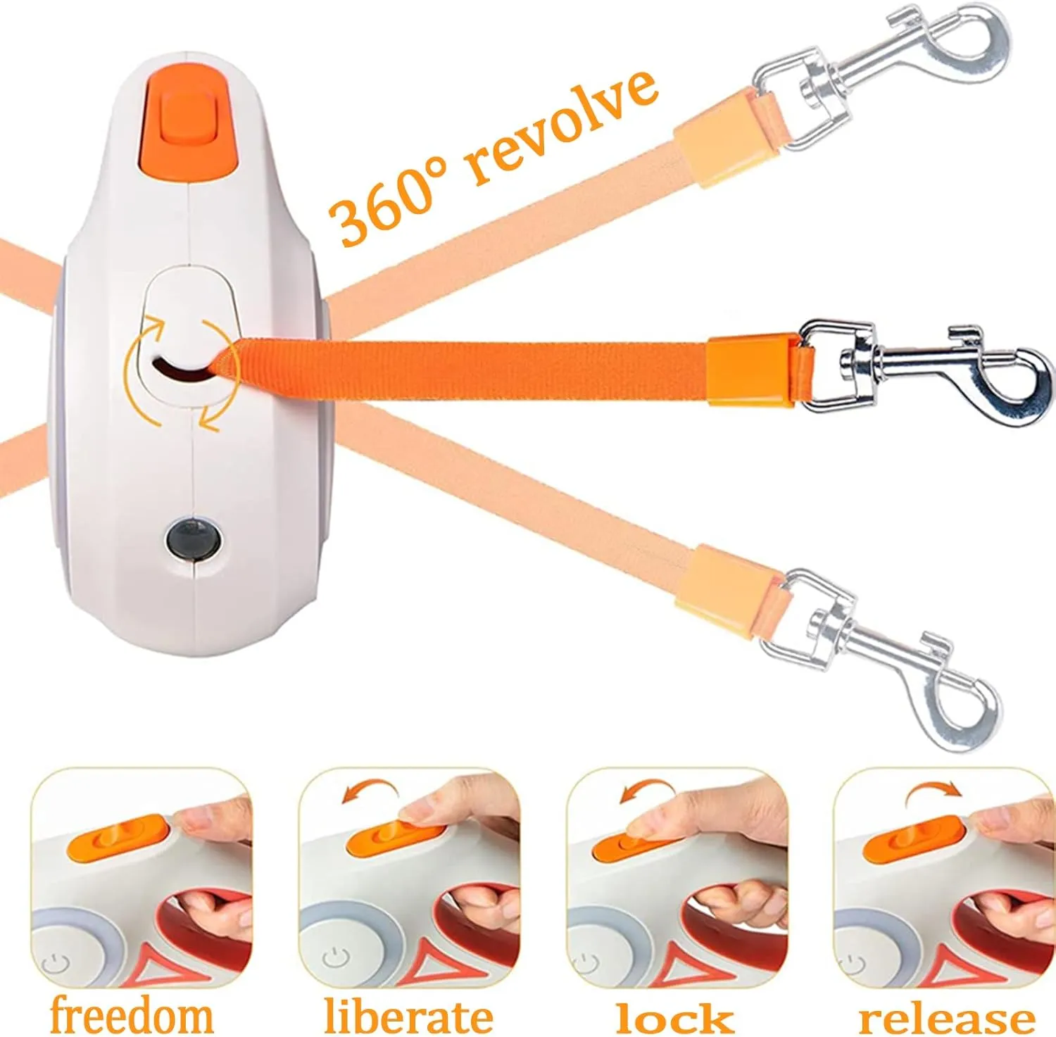 Dog Leash, 360 Tangle-Free, 10ft Retractable, One Button Lock, Dazzling Night Light (Green, Small & Medium Dogs)