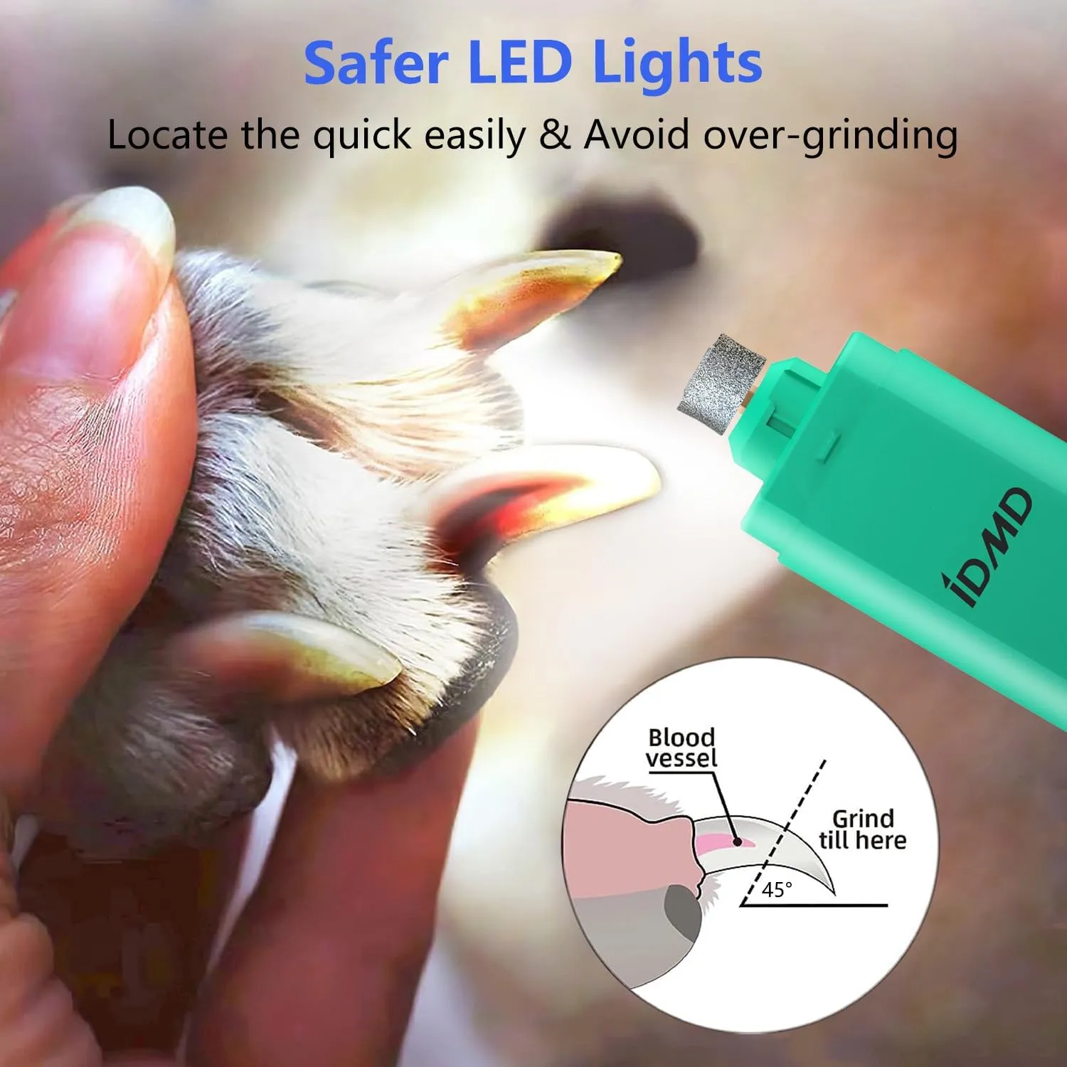 Dog Nail Trimmers-Powerful 2-Speed Dog Nail Grinder-with Safe LED Lighting and Battery Capacity Indicator Light & Type-c USB Rechargeable Quiet pet Nail Grinder Clipper for Dogs/Cats (Green)