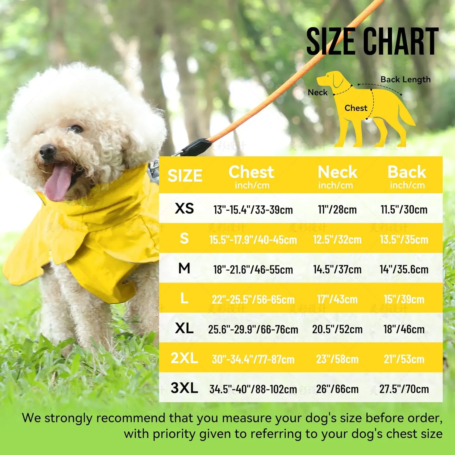 Dog Raincoat with Harness Built in,Outdoor Waterproof Puppy Rain Jacket for Small Dogs,Adjustable Waist by Strap Doggie Rain Coats,Yellow XS