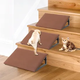 Dog Ramp for Stair, Metal Dog Stair Ramps for Small Medium Large Dogs/Cats, Non-Slip Pet Stair Ramps for Staircase, Stair Ramp for Dogs/Cats Elderly and Injured, 3-Pack, Brown