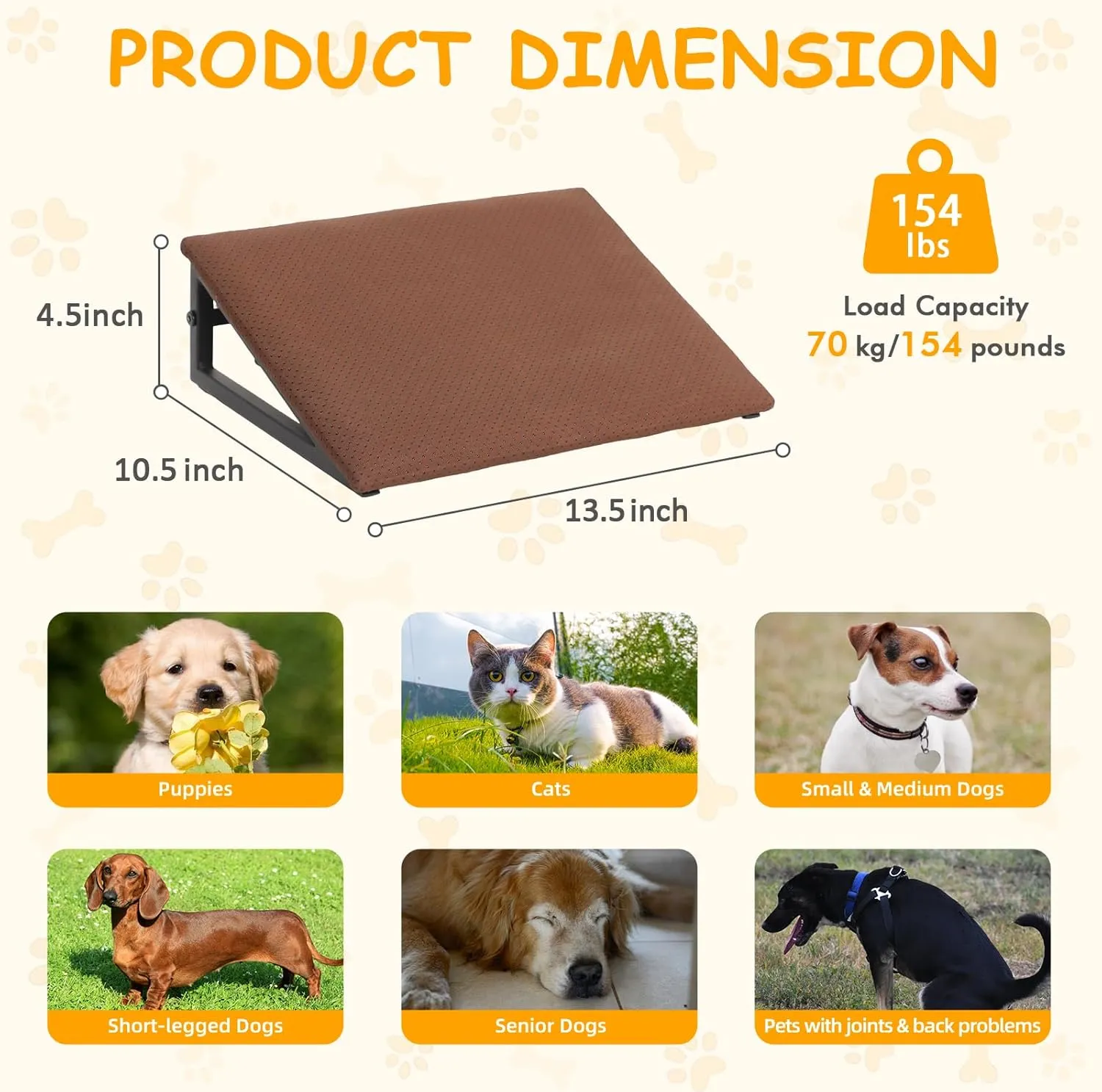 Dog Ramp for Stair, Metal Dog Stair Ramps for Small Medium Large Dogs/Cats, Non-Slip Pet Stair Ramps for Staircase, Stair Ramp for Dogs/Cats Elderly and Injured, 3-Pack, Brown