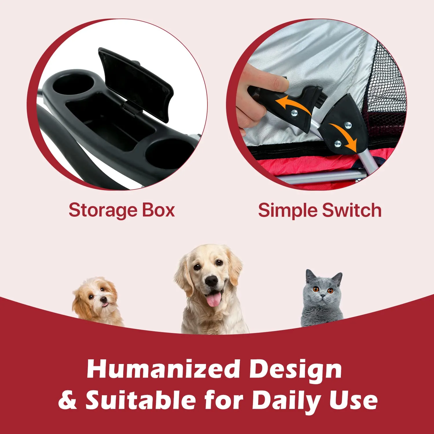 Dog Stroller Pet Stroller Cat Stroller Jogger Folding Travel Carrier 4 Wheels Puppy Kitten Cage with Cup Holder 35 Pound Capacity Doggie Stroller for Small Medium Dogs Cats, Red