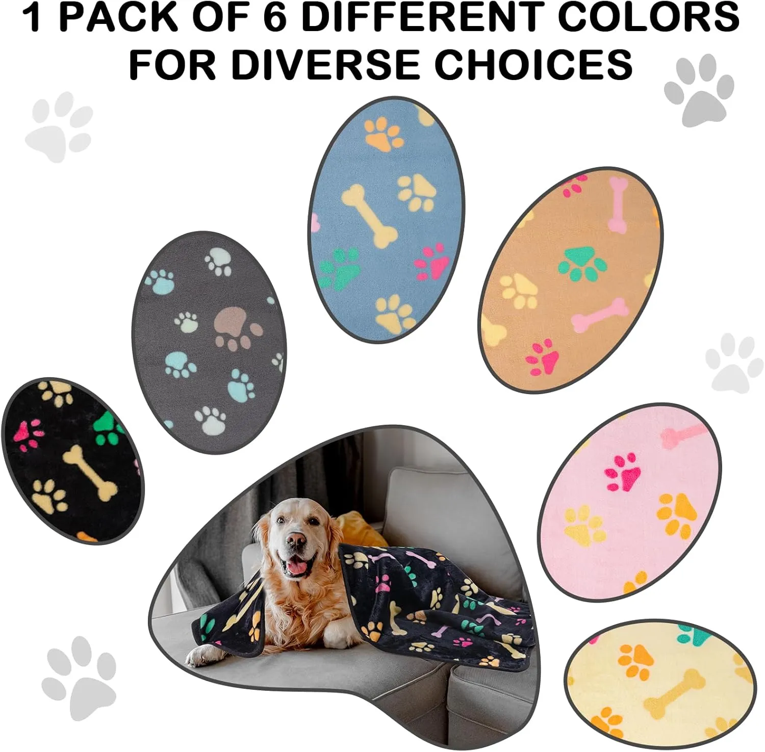 Dono 1 Pack 6 Dog&Cat Blanket, Soft Fluffy Fleece Puppy Blanket for Small Medium Large Dogs Girl, Pink Paw Print Puppy Dog Cat Warm Sleep Mat Blankets Essentials for Dogs