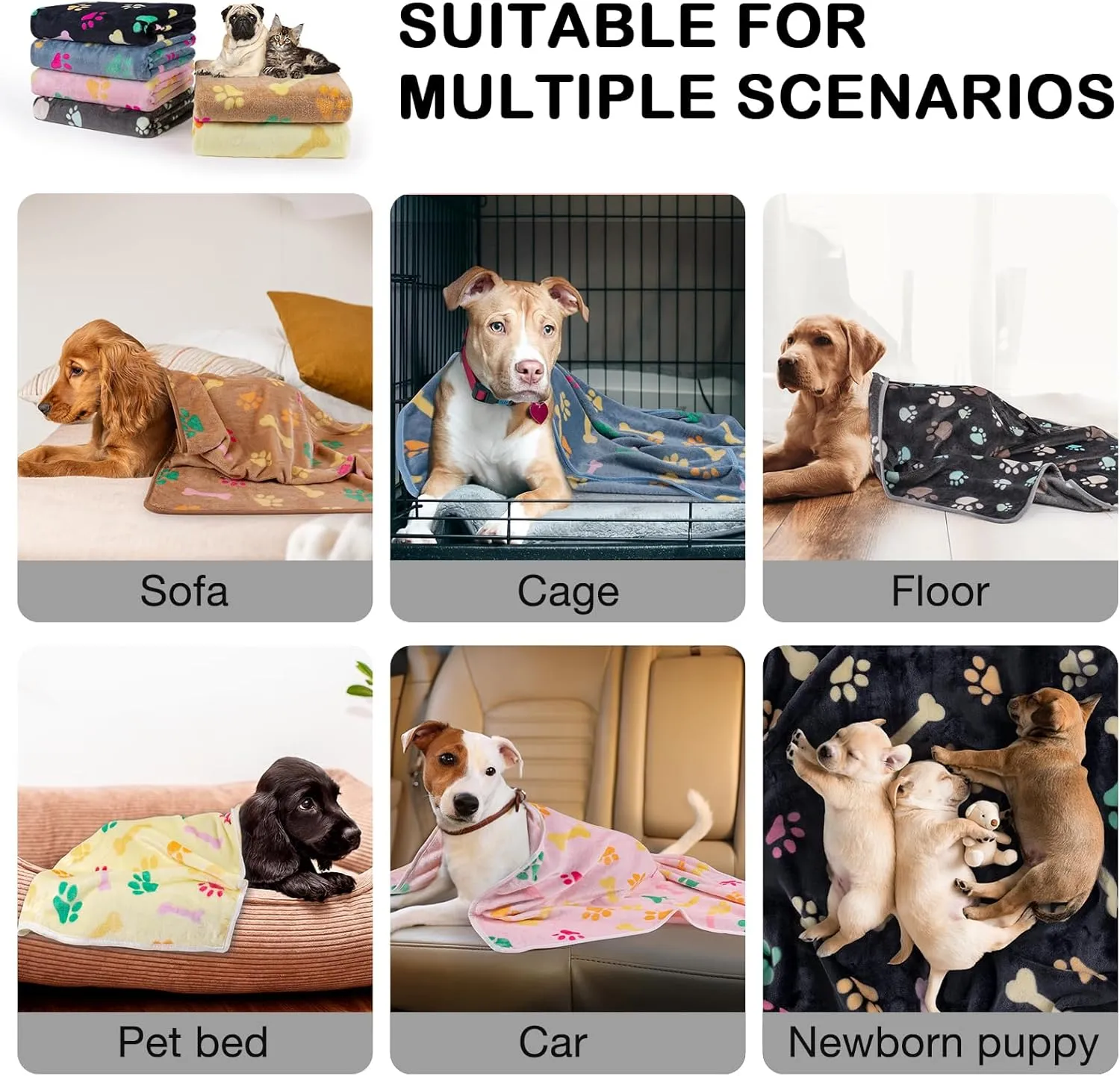 Dono 1 Pack 6 Dog&Cat Blanket, Soft Fluffy Fleece Puppy Blanket for Small Medium Large Dogs Girl, Pink Paw Print Puppy Dog Cat Warm Sleep Mat Blankets Essentials for Dogs